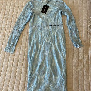 DUSTY BLUE LONG SLEEVE LACE BODYCON DRESS